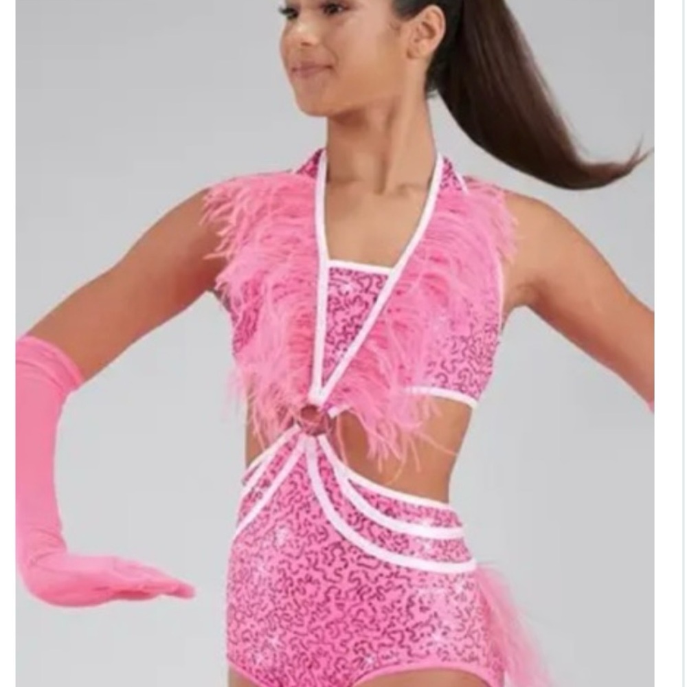 Pink Feathered Kids Dance Costume